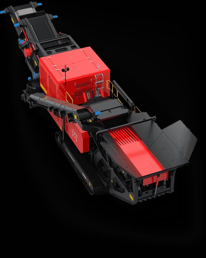 Stație mobilă de zdrobire și sortare, cu șenile — vedere de ansamblu