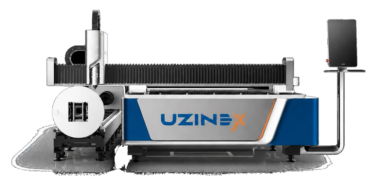 Masina laser CNC pentru tabla si tevi, masa plana cu modul rotativ lateral