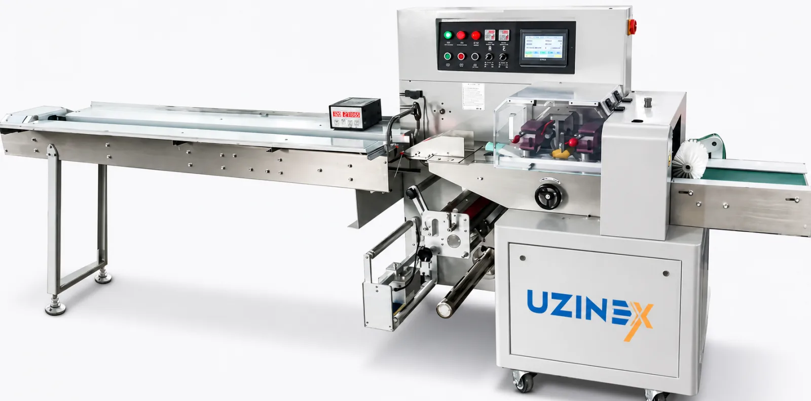 Pillow Packaging Machine UZX-KPW-350X | Flow Wrapper FFS 40–90 Pkg/Min | UZINEX