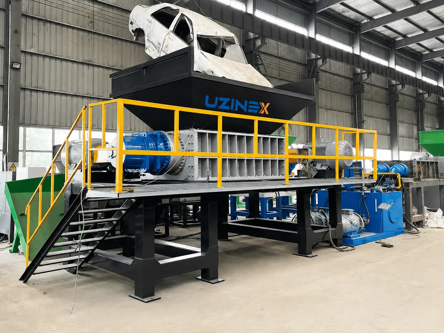 UZX-ZY-S Scrap Metal Shredder | 800–3000 kg/h, Cr12MoV Blades, Anti-Overload PLC | UZINEX