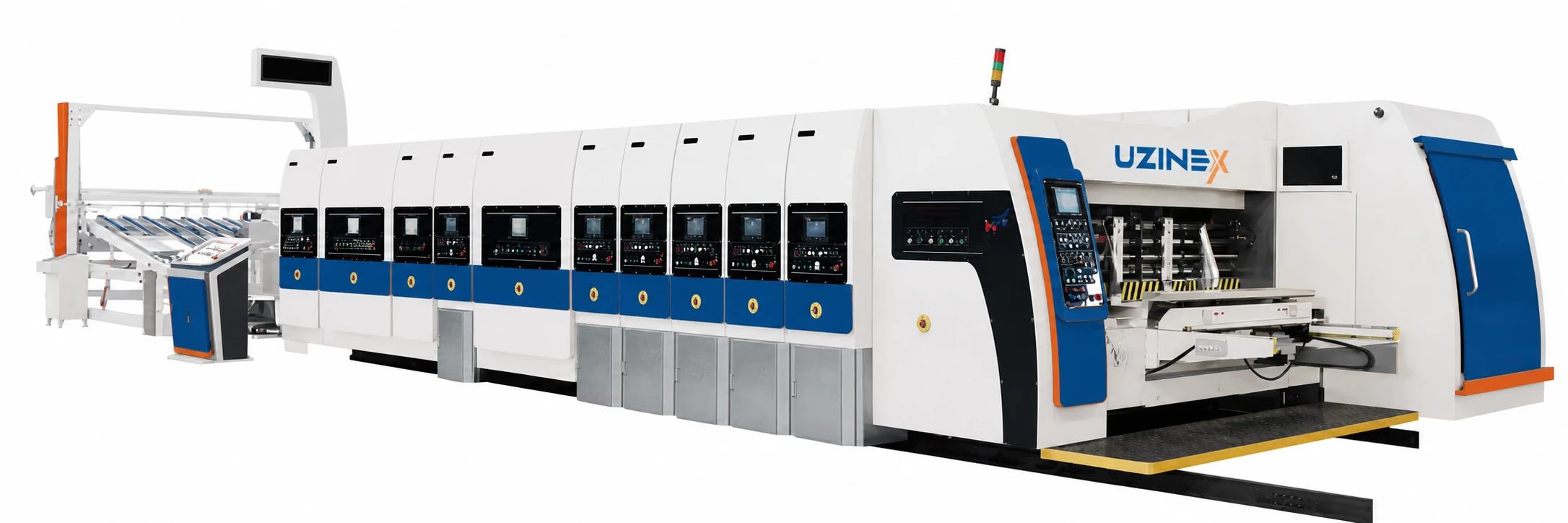 Mașină de tipărire, slotting și ștanțare carton ondulat UZINEX HS Series cu transfer vacuum total și tipărire HD 90–133 LPI