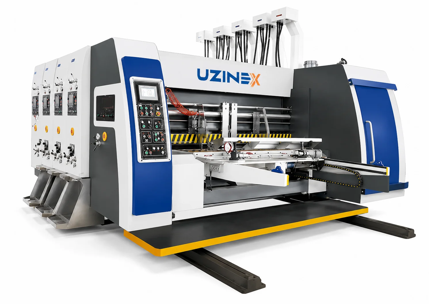 Mașină de imprimare cu rolă, slotting și ștanțare carton ondulat UZINEX HUAYU-A Series cu 8 modele și transmisie cu angrenaj 20CrMnTi nivel 6