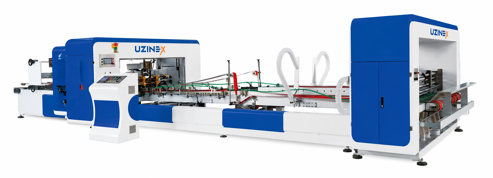 Mașină automată de cusut cu sârmă cutii din carton ondulat UZINEX YF-ZD Series cu cap de cusut din Taiwan la 600 cuie/minut și PLC touchscreen