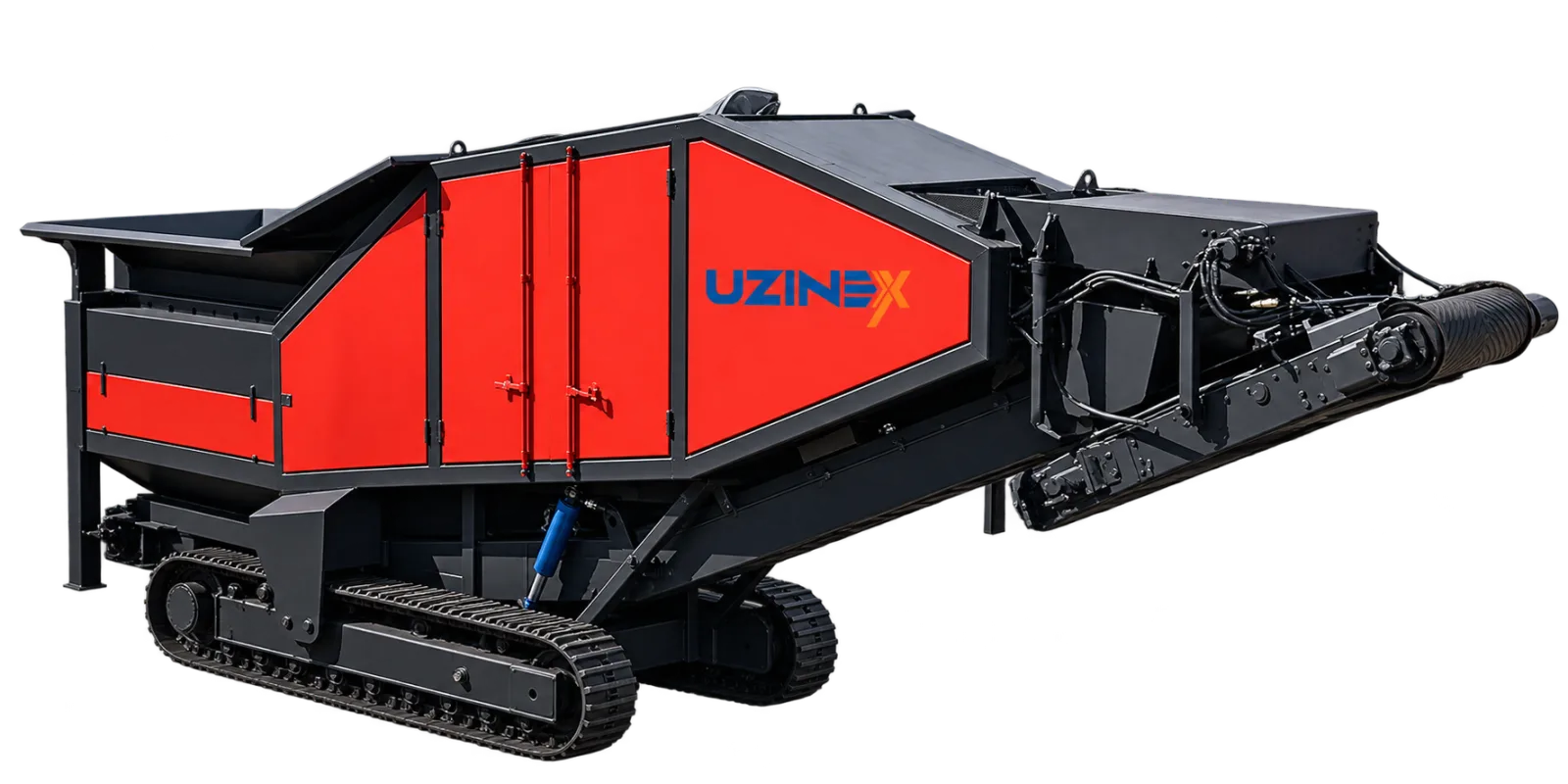 Tracked twin-shaft shredder for scrap and heavy waste UZX-UMS-950