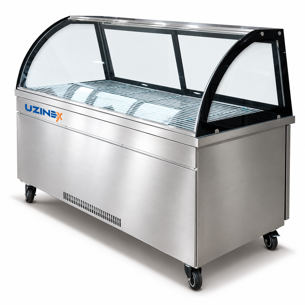 Vitrină mezeluri din inox cu geam curbat SSG-BXG