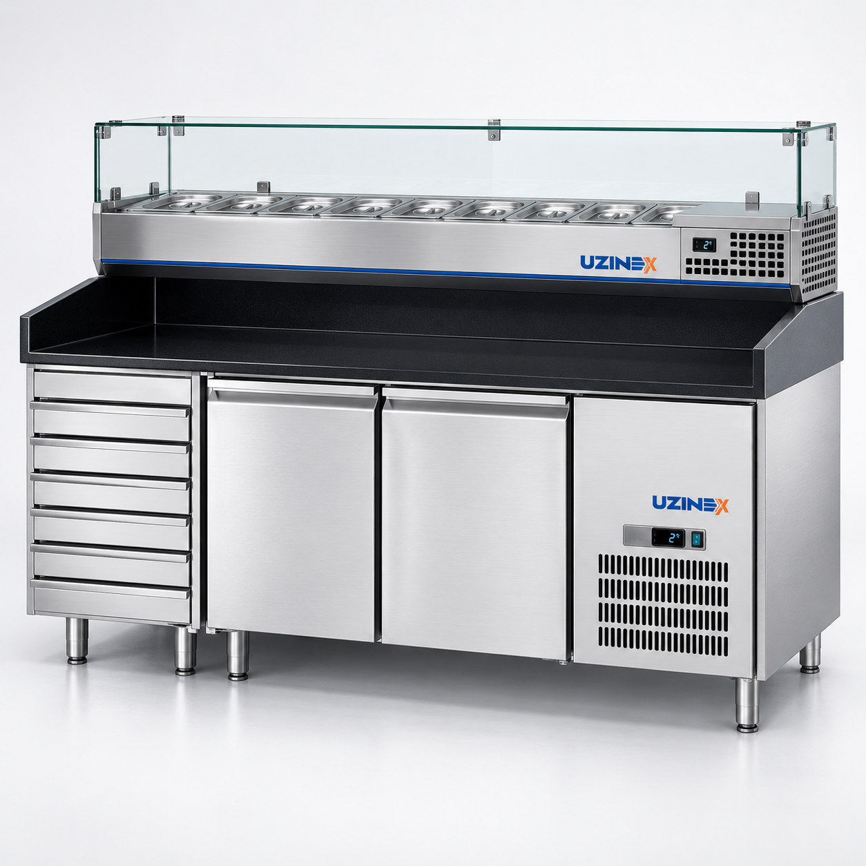 Masă frigorifică pizza cu vitrină de ingrediente E-2AS