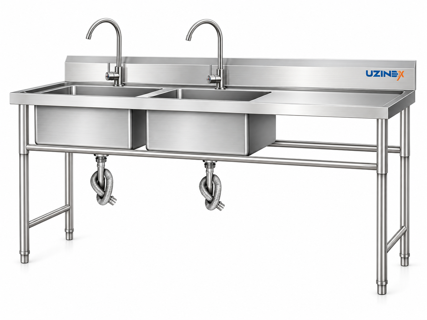 Spălător inox 2 cuve cu blat lateral STK156SBL2
