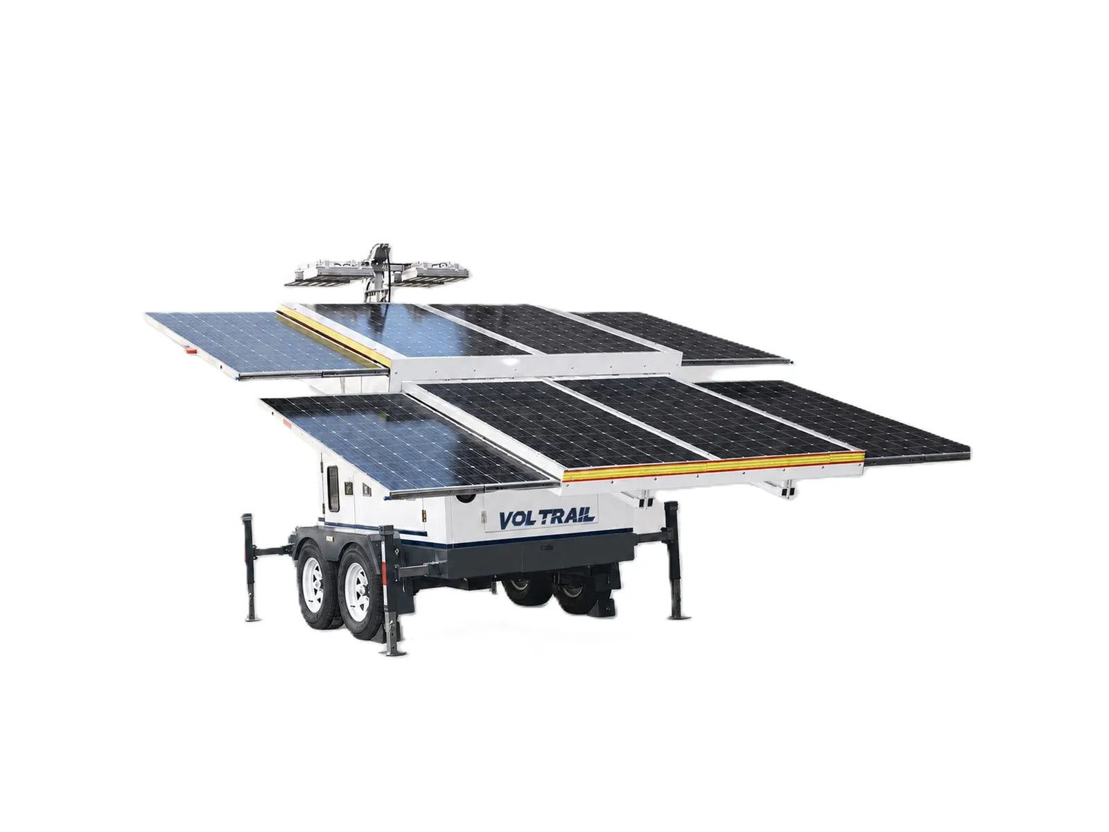 Turn de lumină solar cu proiectoare LED VOLTRAIL LT9, panouri fotovoltaice desfășurate